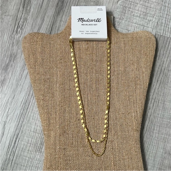NWT MADEWELL Two-Piece Chain Necklace Set in Vintage Gold - Picture 3 of 6